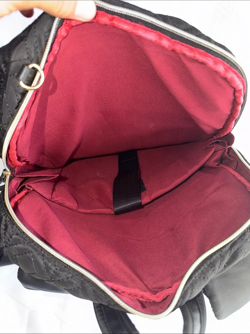 Adrienne Vittadini Black Quilted Backpack with Gold Accents